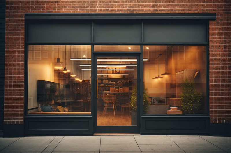 cozy store or cafe front design with brick exterior and window v